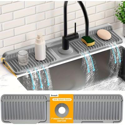 Kitchen Sink Splash Guard with 7° Slope Design,Quick Drain, Snap-On Fixation,Splash Catcher for Kitchen & Bathroom Countertops