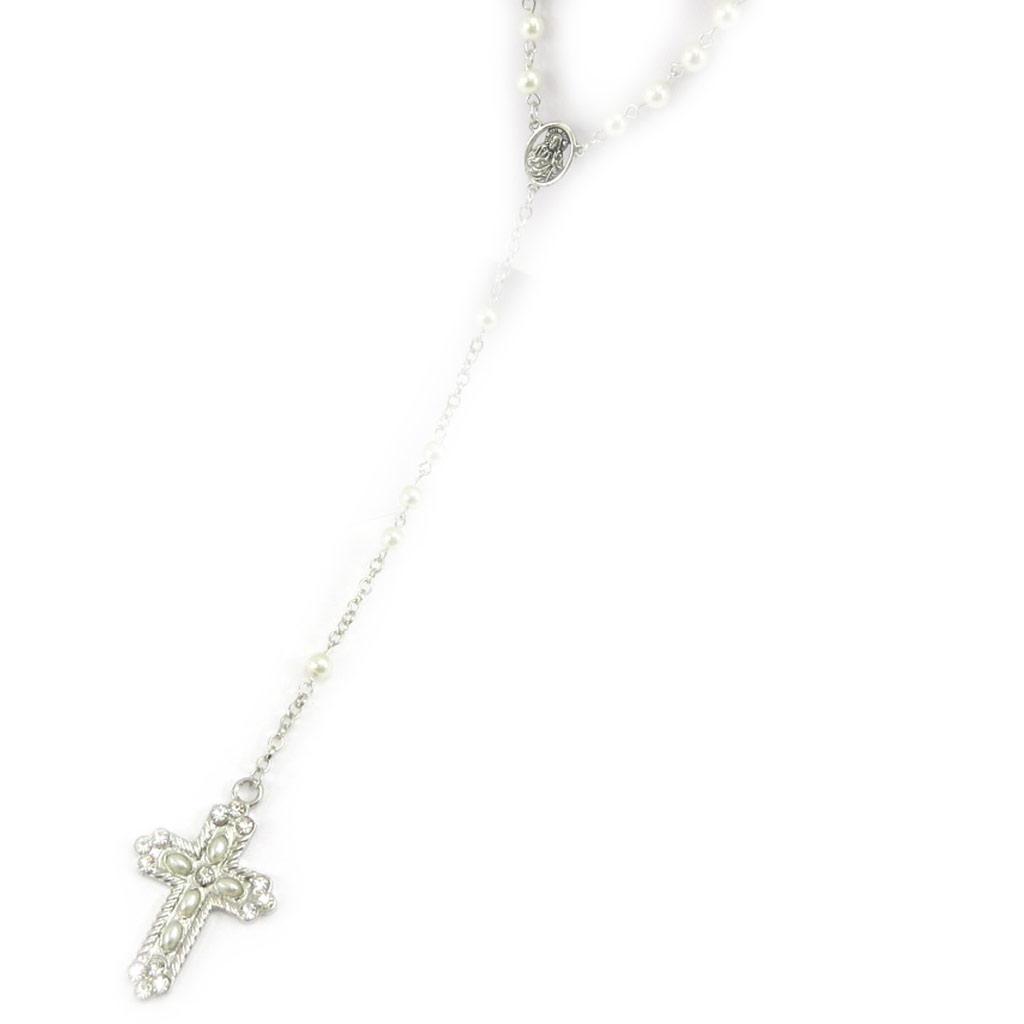 Les Trésors De Lily [L1641] - Silver Ivory 'Mystic Cross' Designer Necklace