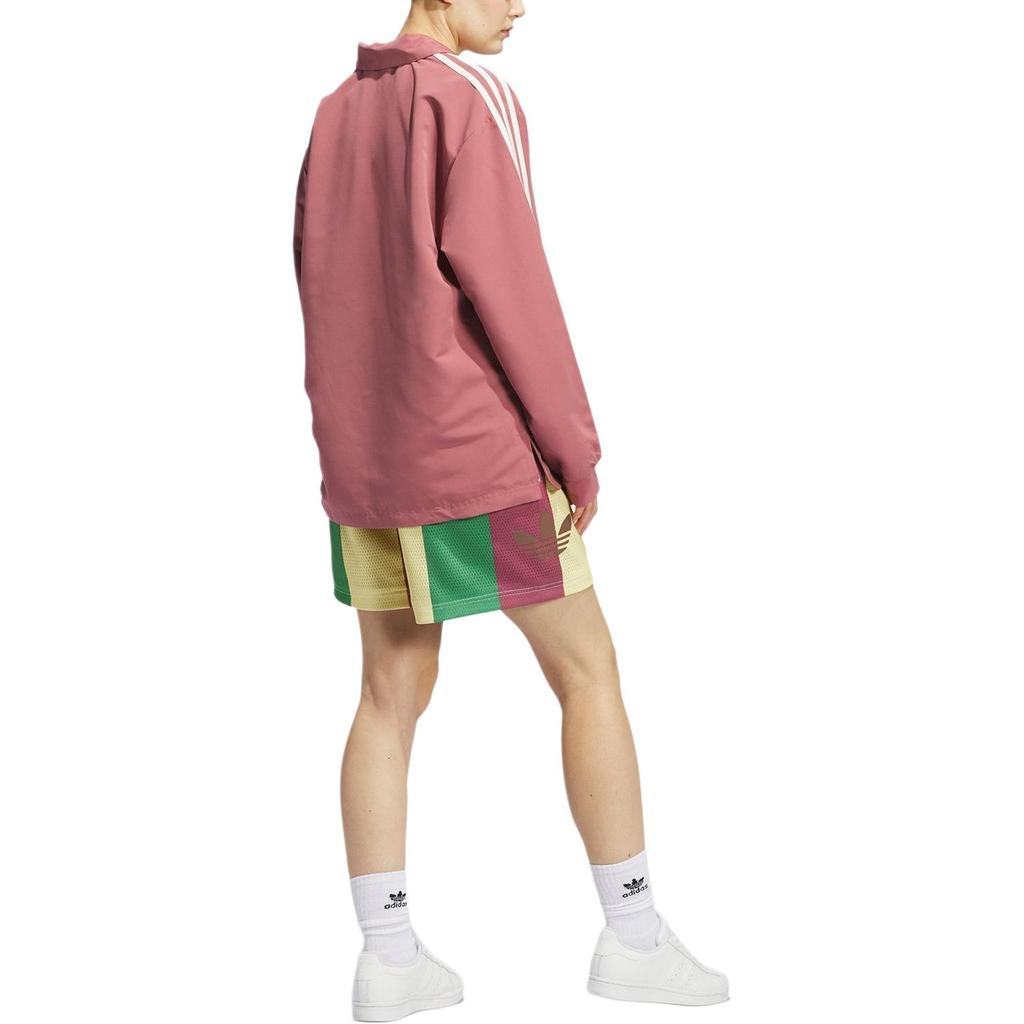 Adidas Originals Allover Print Series Logo Color Block Striped Comfortable Lace-Up Mid-Rise Sports Shorts Unisex Shorts Deep-Pink IY7393