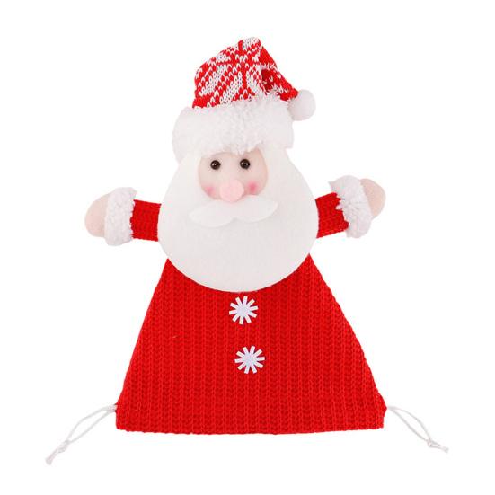 Christmas Doll Knitted Candy Bag Reusable Drawstring Gift Bag Santa Claus Snowman Shape Holiday Party Favor Bag