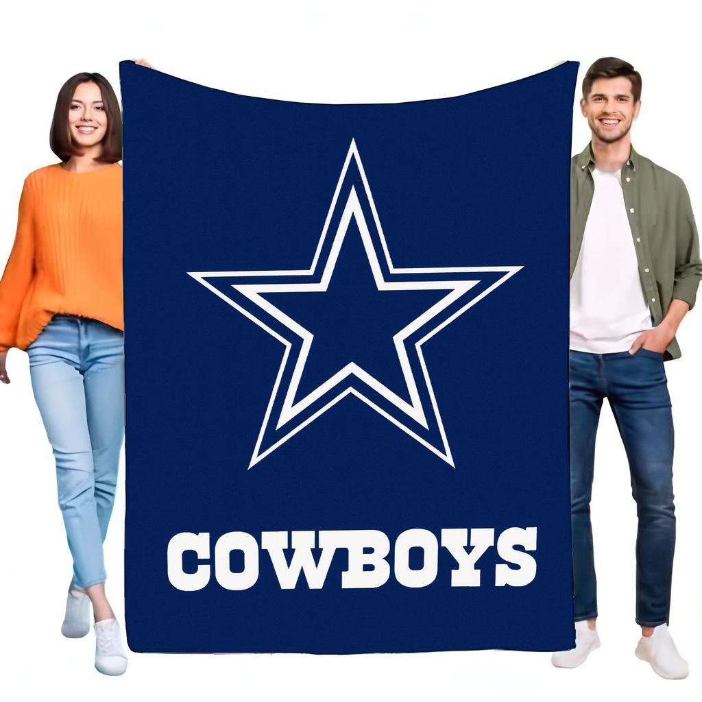 Large Blue Cowboys Blanket with White Star Design and Bold Lettering, Perfect for Bed or Sofa, Soft and Cozy Throw, Ideal Gift f