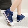 Retro Canvas Shoes  Spring And Autumn New Collection Solid Color Cowboy High Top Casual Large Comfortable Women'S Shoes