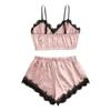 2025 Summer 2 Pcs Women's New Sexy Lace See-Through Pajamas Black Pink Cute Clothes Comfortable Breathable Suspender Shorts Set