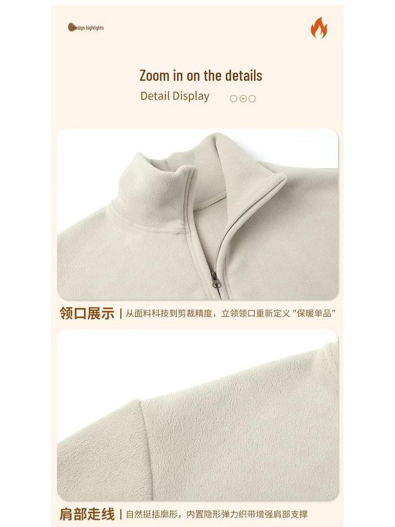 Men's Double-Sided Fleece Hoodie, Autumn Winter Warm Long Sleeve T-Shirt, Half Zip, Stand Collar, Loose Fit.