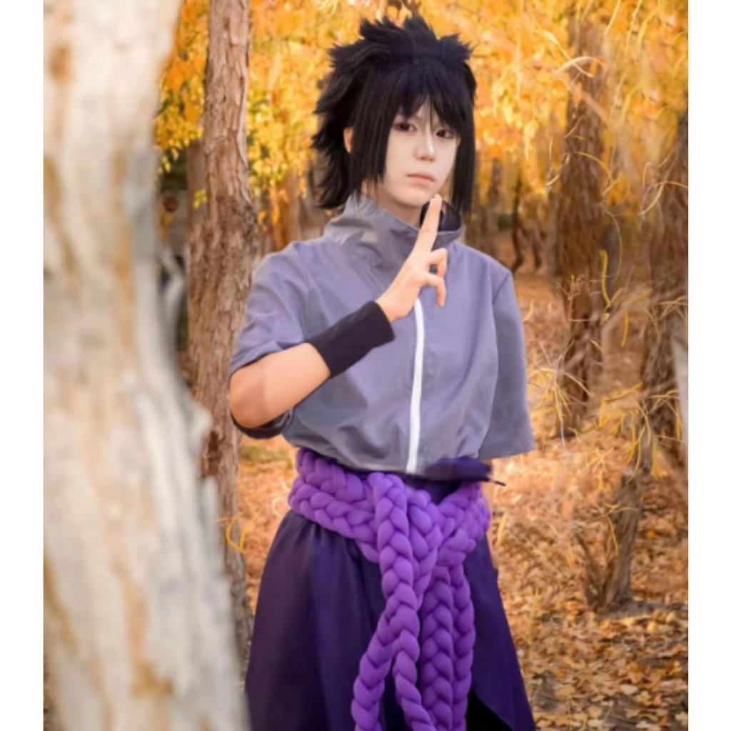 Anime Uchiha Sasuke Cosplay Kostym topp byxor bälte Cos Konvent gåva vuxen Unisex-version