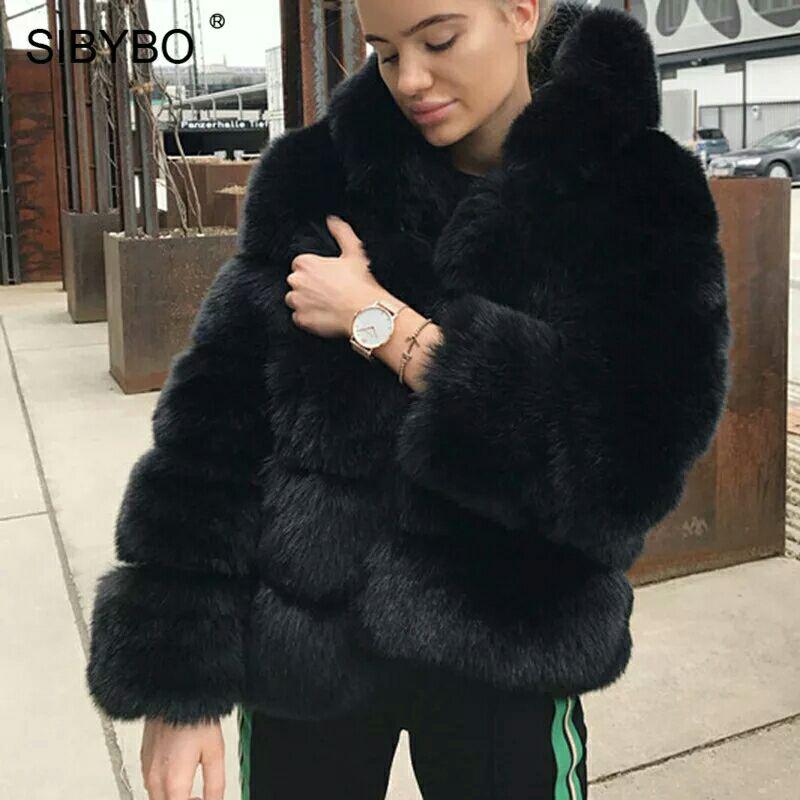 Women's Mid-Length Faux Fox Fur Jacket with Hood - Thickened Winter Patchwork Coat Long Sleeve