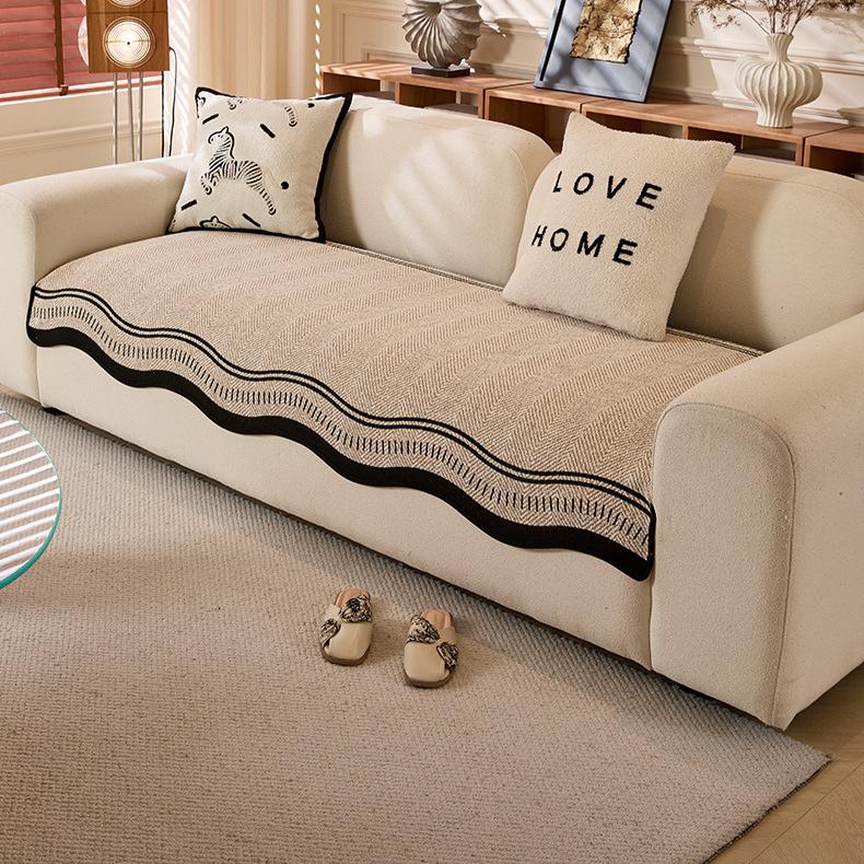 1pc Chic Textured Sofa Cover Blanket Abstract Line Design, Soft Polyester Fabric, Full Couch Cover for 1-4 Seat Sofas for All Seasons Home Decor