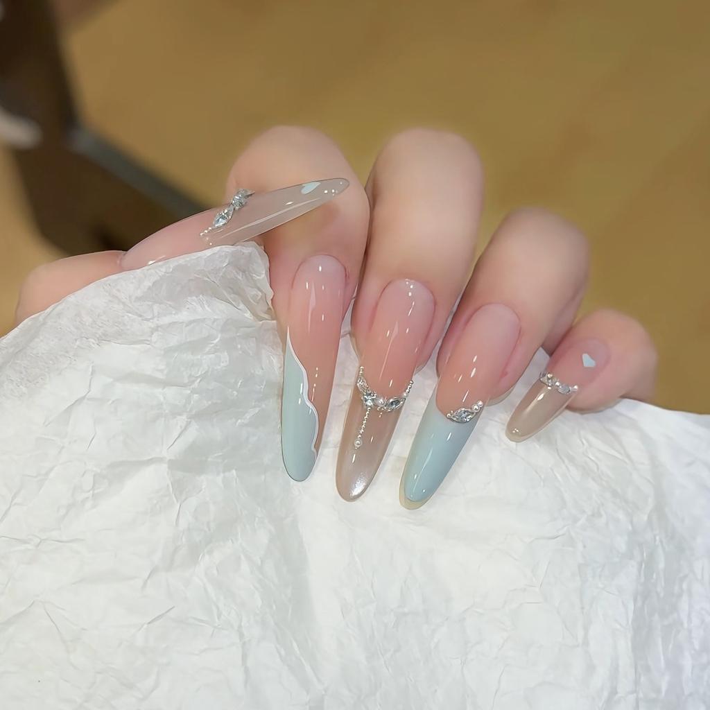 Ren Håndbærende Rustning med High-end Katteøye Neglekunstklistremerke Fransk Blush Knust Diamant Temperament Hvit Negleplate