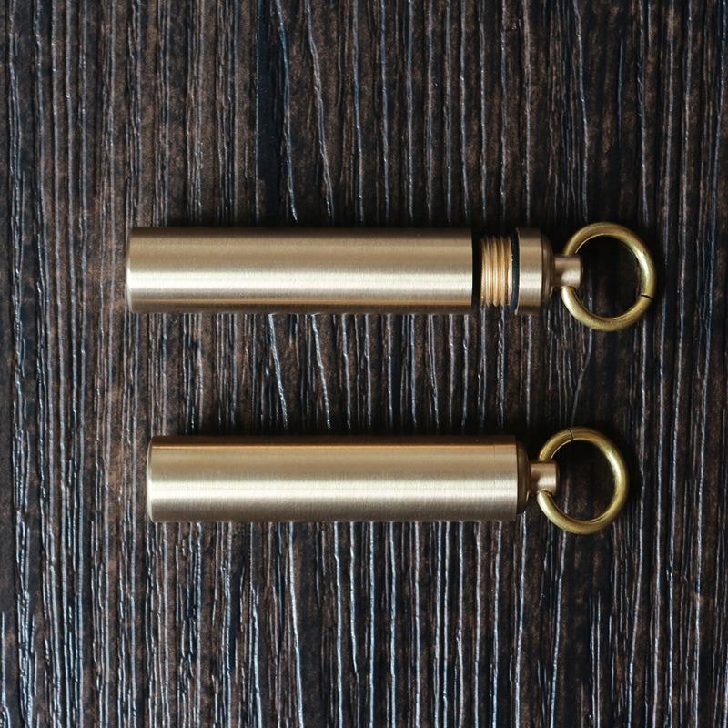 Recipient impermeabil pentru medicamente din metal, mini, din alamă pură, recipient impermeabil pentru exterior, instrumente și echipamente EDC