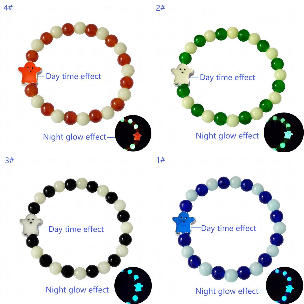 Halloween Ghost Lightup Glass Beaded Bracelet For Festival Celebrations