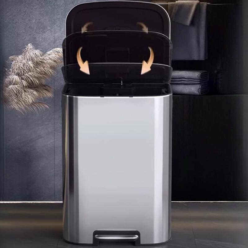 Pedal Trash Can Stainless Steel Waste Bins Large Food Waste Disposal Wastebin Household Kitchen Standing Litter Bin Container