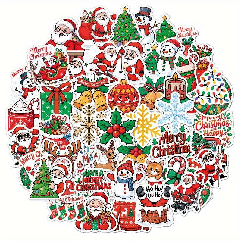 50 Original Christmas Themed Stickers Made Of Vinyl Waterproof Material For Holiday Gift Decoration