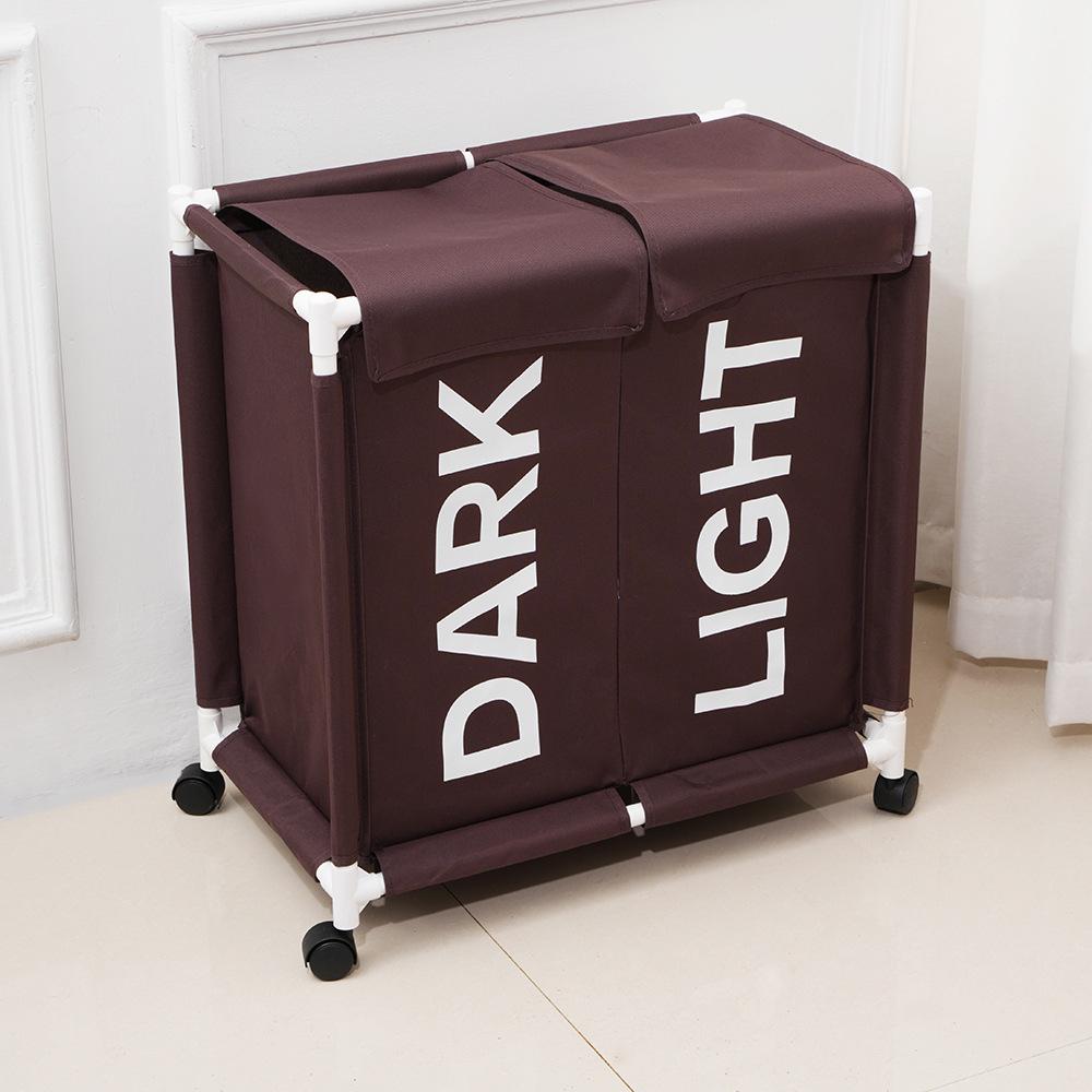 Современная складная корзина для белья на колесиках с двойным отделением из Оксфордской ткани кофейный