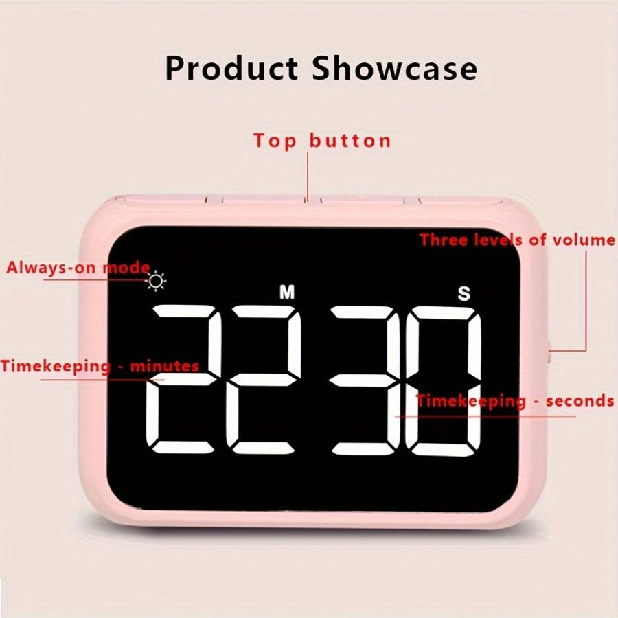 1pc Digital Kitchen Timer, LED Electronic Countdown with Adjustable, Plastic, Battery Operated 3 AAA Not Included, Clear Display for Cooking Learning