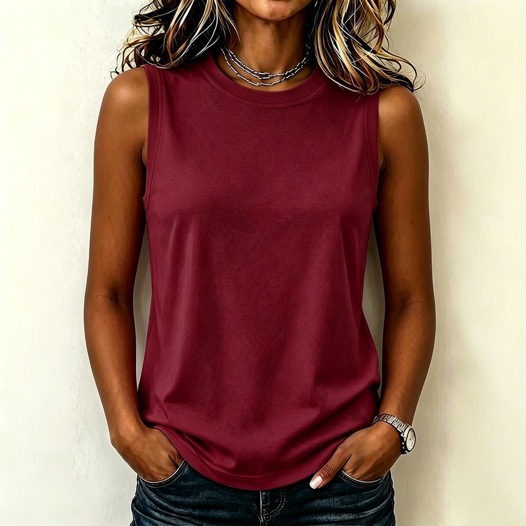 Women's Sleeveless Tank Top Round Neck T Shirt Casual Lightweight Summer Blouse Soft Fabric Relaxed Fit