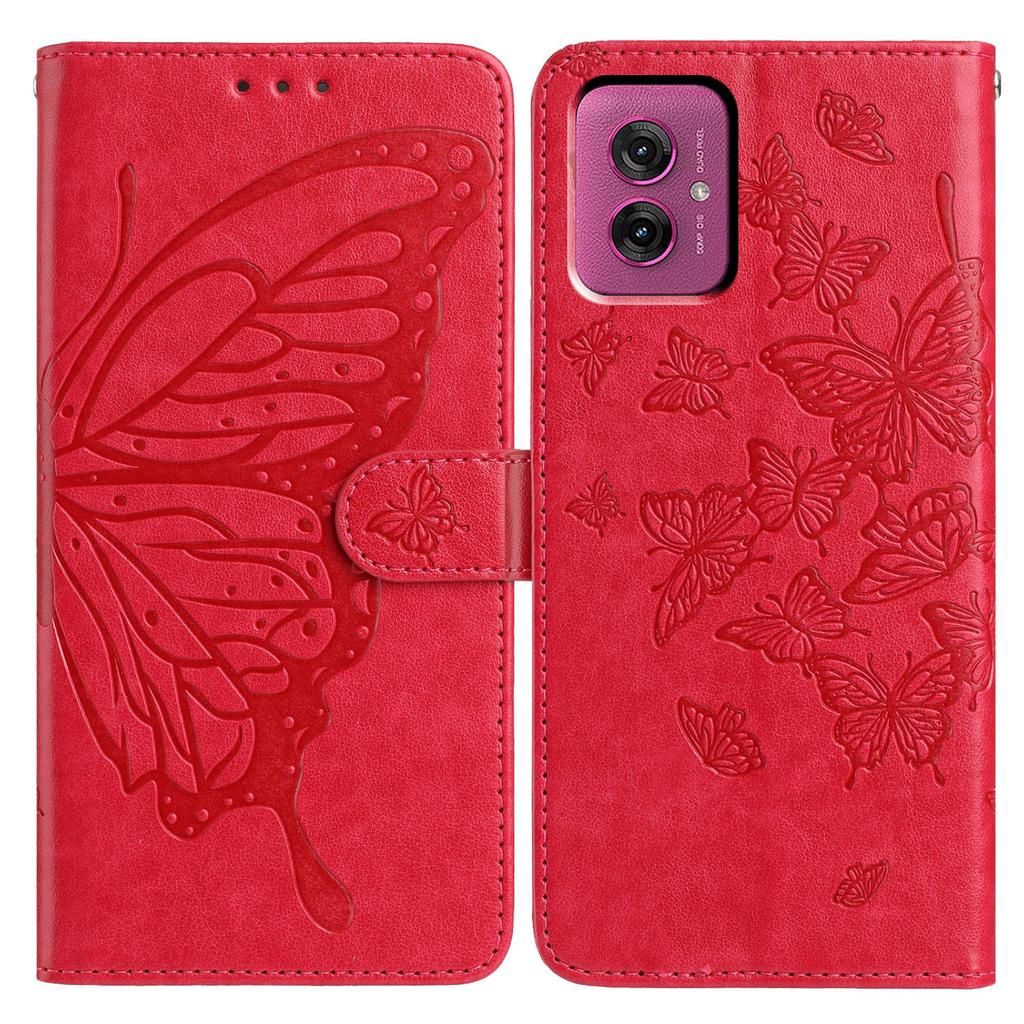 For Motorola Moto G55 5G Case Butterfly Imprinted Wallet Stand PU Leather Flip Phone Cover with Strap