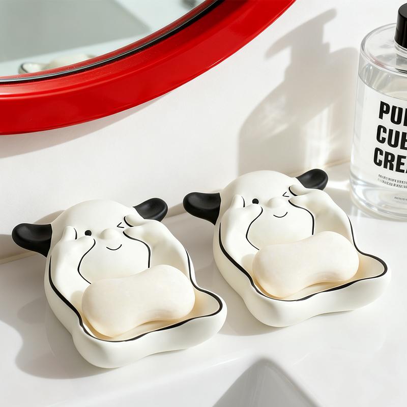 Cute Dog Shaped Resin Soap Dish Cartoon Puppy Holder with Drainage for Bathroom Sink Shower Home Indoor Bathroom Decoration