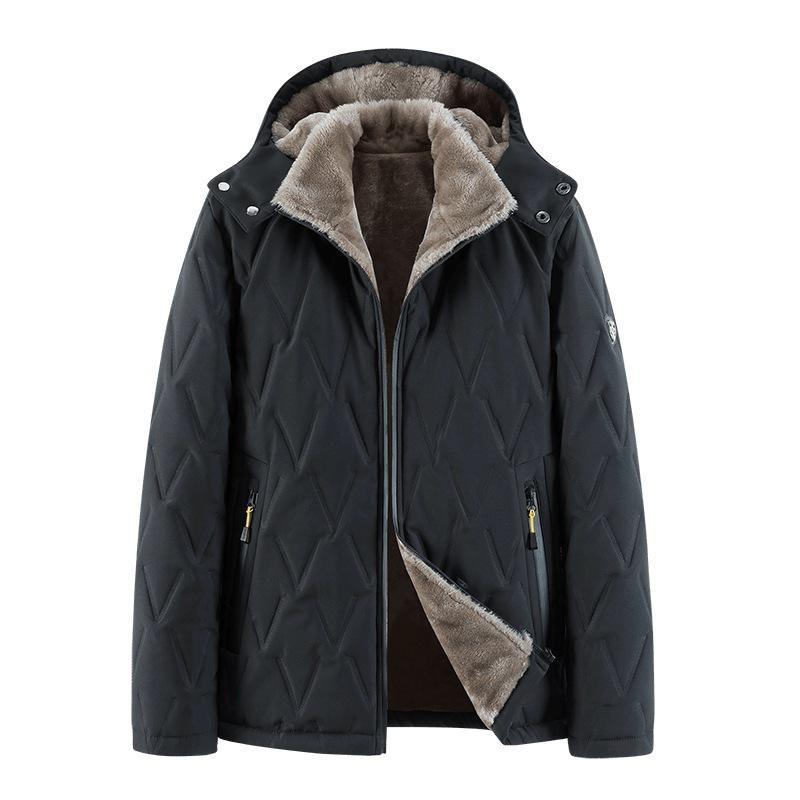 

Осень и зима Большие размеры для мужчин среднего возраста Толстая бархатная свободная короткая повседневная куртка на молнии со съемным капюшоном Теплая повседневная ветрозащитная универсальная верхняя одежда L