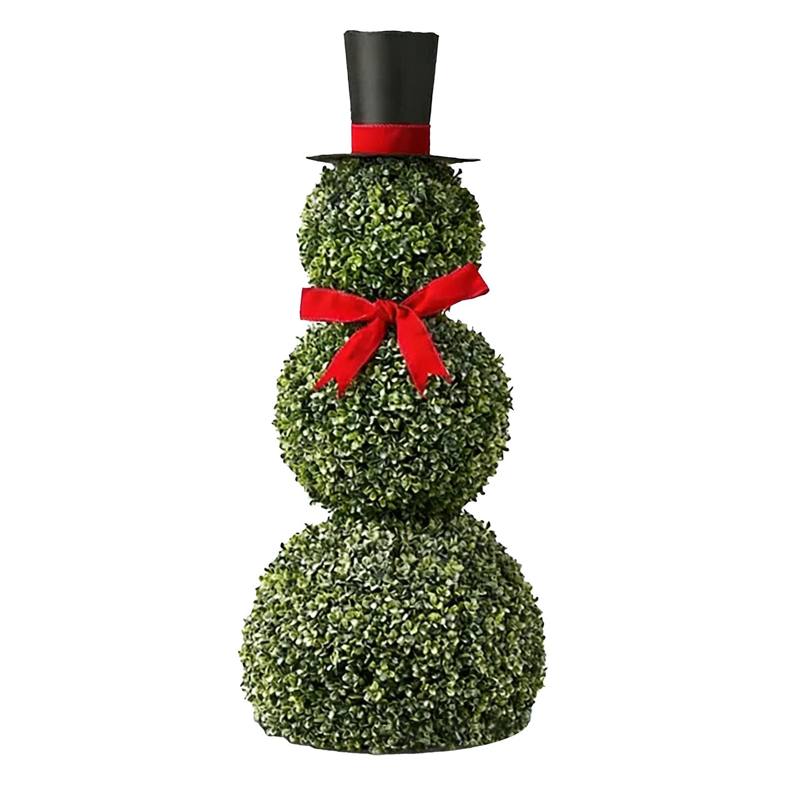 

Christmas Artificial Snowman Shaped Topiary Tree Pot with Red Bow Snowman Topiary Faux Plant for Decor Indoor Porch Garden