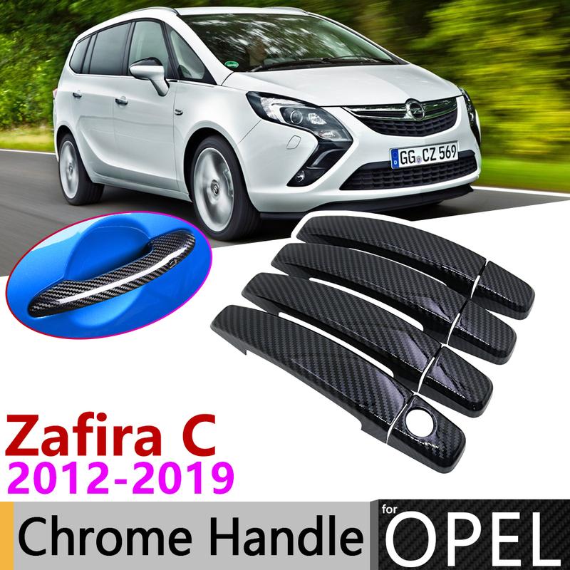Black Carbon Fiber Door Handle Cover for Opel Vauxhall Zafira C Tourer Present 2012~ Accessories Stickers Trim Set Chrome