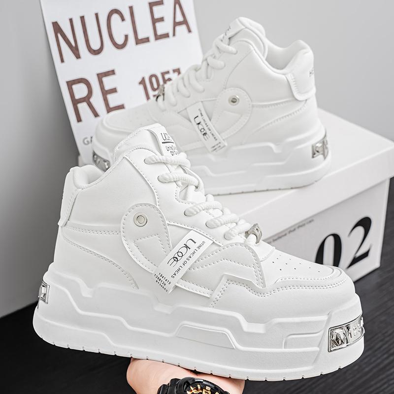 

Chunky Sneaker Men Designer Soft Sole Board Shoes Fashion Casual Leather Fabric Breathable Height Increased Platform Sport Shoes 39 білий