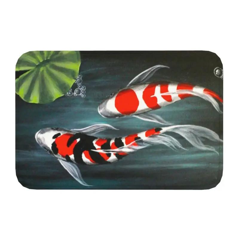 Chinesischer Koi Karpfen Tuschemalerei Glücksteppich Rosa Kirschblüten Teppich für Wohnzimmer Schlafzimmer Heimdeko Fußmatte Bodenmatten