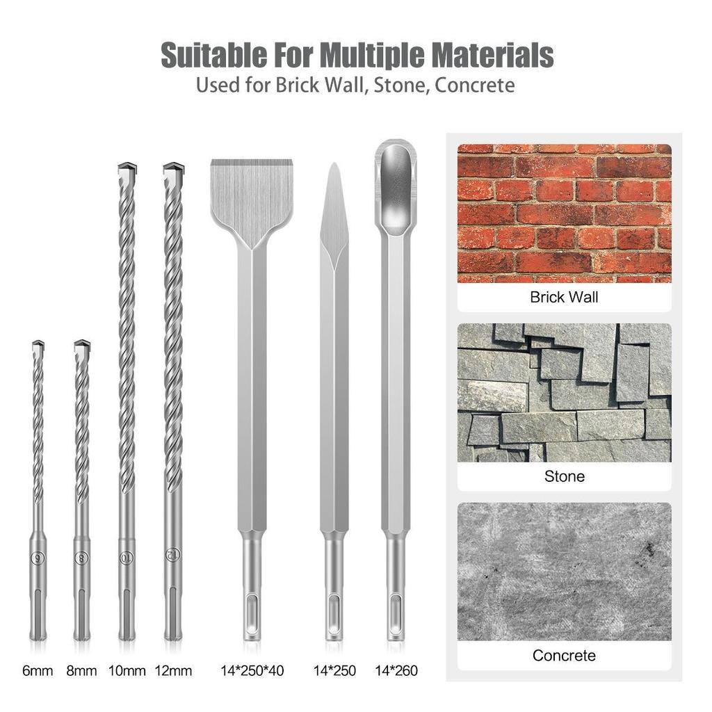 Chisel Drill Bit Set: Round Handle Sharp & Flat Masonry, Concrete, Electric Draft Steel Chisels