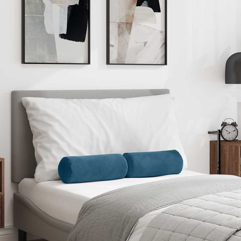 Bolster Cushions 2 Pieces Blue Ø 15 x 40 cm Cord Fabric