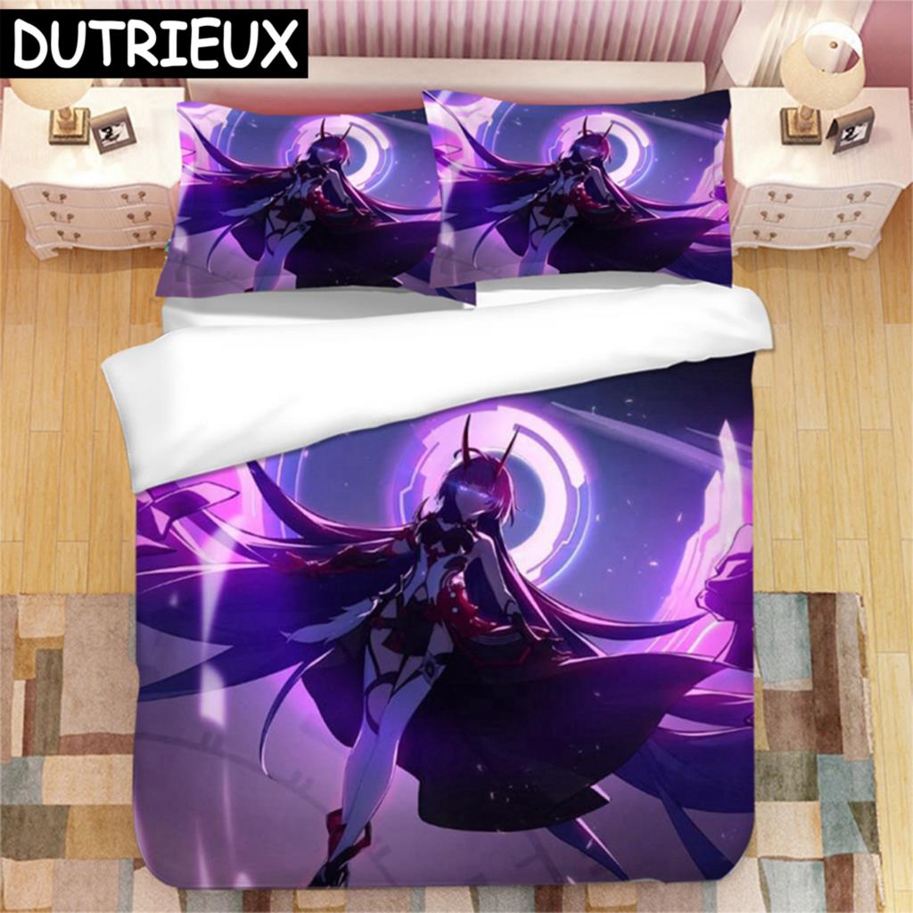 

Genshin Impact Райдэн Сёгун Набор постельного белья с 3D-печатью Пододеяльники Наволочки Одеяло Комплект постельного белья Постельные принадлежности Пододеяльник EU single(135x200cm)