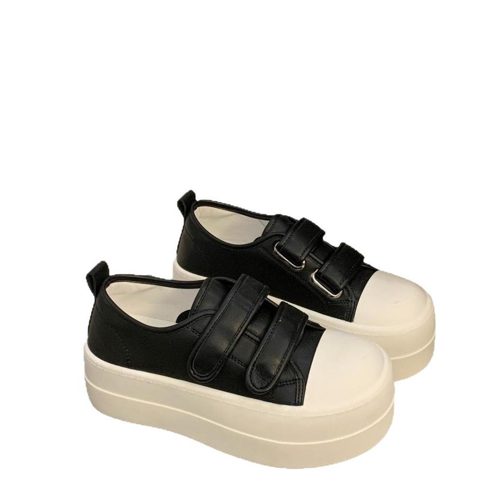 Little White Shoes Women's 2025 New Spring and Autumn Velcro Women's Shoes Thick-soled Heightening Shoes with Wide-leg Pants Casual Board Shoes