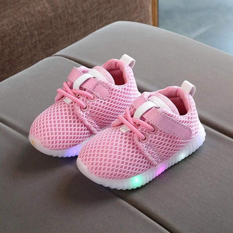 Zapatillas Children Sneakers for Boys Girls Spring New Led Mesh Casual Shoes Kids Breathable Glowing Up Tennis Sport Shoes