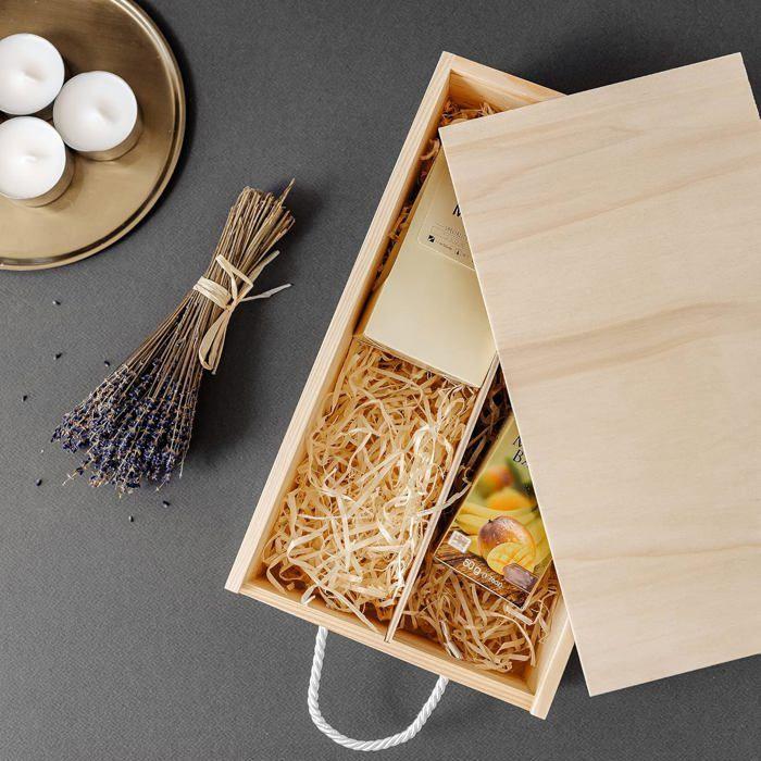 Boîte Caisse à Vin en Bois Cadeau Non Peint - Creative Deco - 2 Bouteilles - 35 x 21 x 11cm