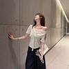 Summer Fashion Chic Sweet Age-reducing Slanted Shoulder Top Ins Korean Version Solid Color Slim-fitting Small Versatile Short-sleeved T-shirt