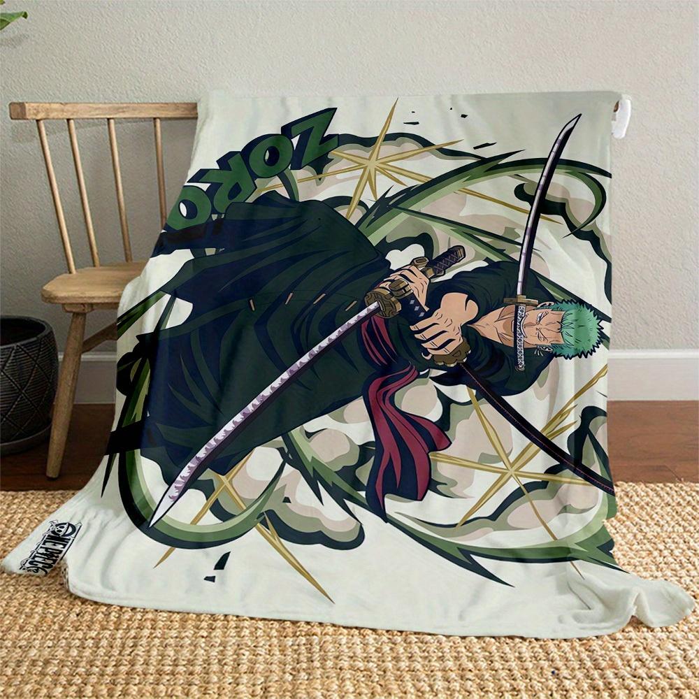1pc Zoro, OnePiece Theme Design Flannel Blanket - 3D Printed Soft Warm, All-Season Lightweight Throw for Camping Travel Bed-080742