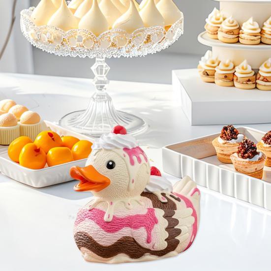 Dessert Duck Figurine Cartoon Duck Statue Vinyl Animal Sculpture Home Office Desktop Bookshelf Decoration Ornament
