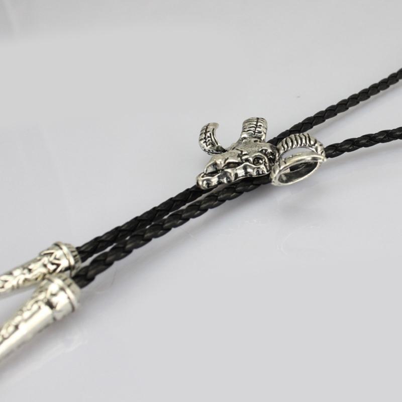Elegant Black Bolo Tie with Bull Pendant Cowboy Bull Necktie Western Necklace Cool Bola-Tie Western Cowboy Costume