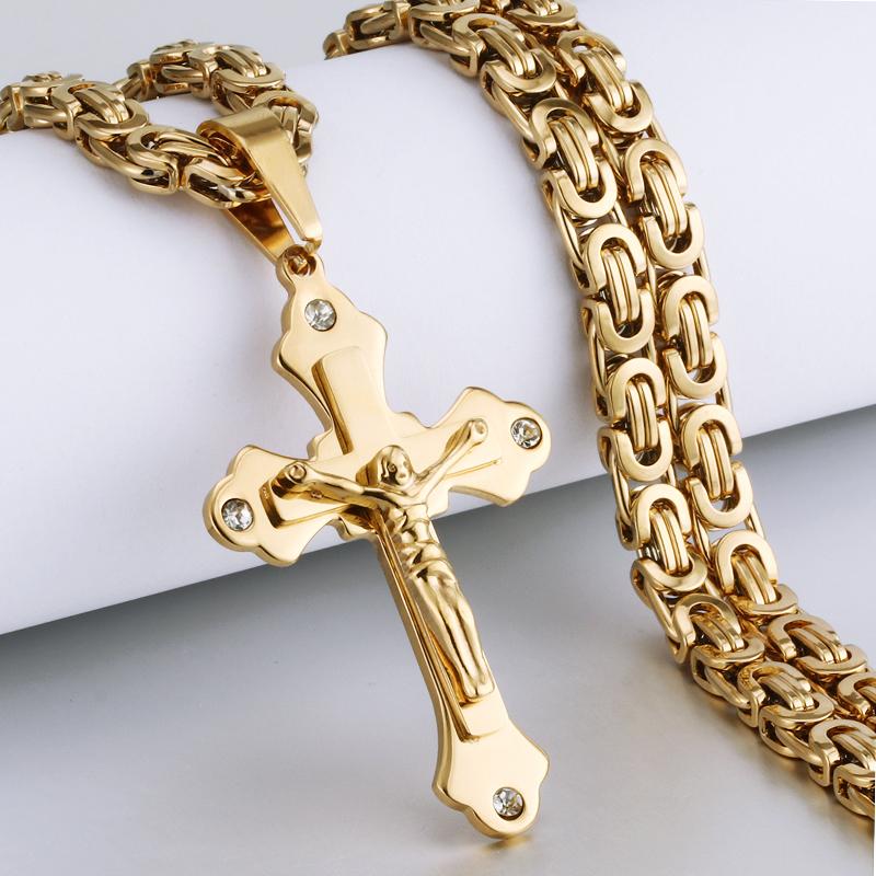 Diyalo Pesante Crocifisso Croce Collana con ciondolo Uomo Acciaio inossidabile Collane maschili Catena bizantina Uomo Collane Gioielli Regali