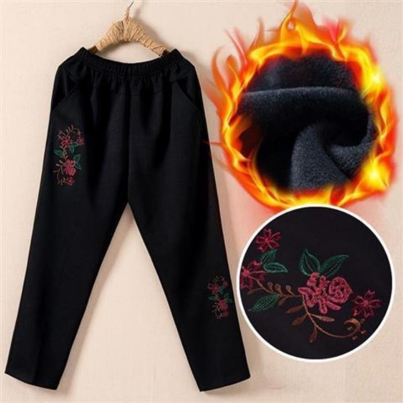 Middle-aged and Elderly Women's Trousers, Mothers' Loose Autumn Trousers, Autumn and Winter Plus Velvet Thick Cotton Trousers