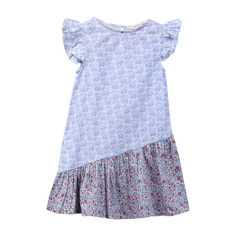 Elephant print Asymmetric frill dress Blue 4 Years синий
