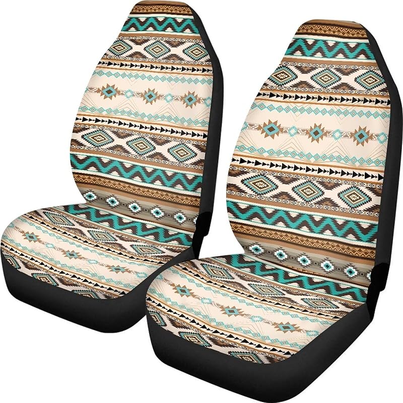 Dreaweet Navajo Print Car Seat Covers for Men Women Southwest Pattern Front Seat Protector Cover Full Set of 2pc Universal Size for Car, Truck or