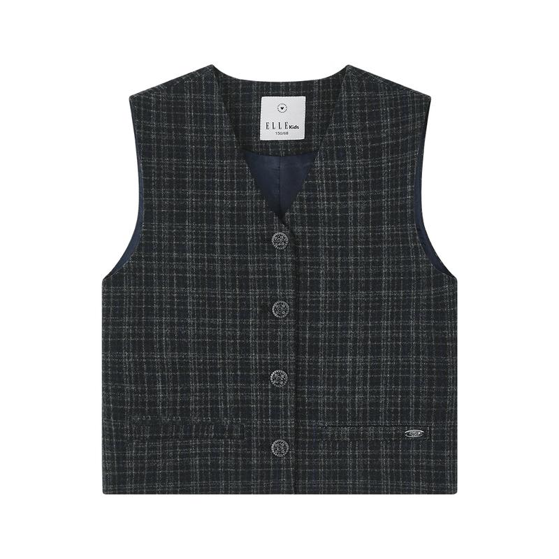Жилет в ретро-клетку с V-образным вырезом для девочек ELLE KIDS 140