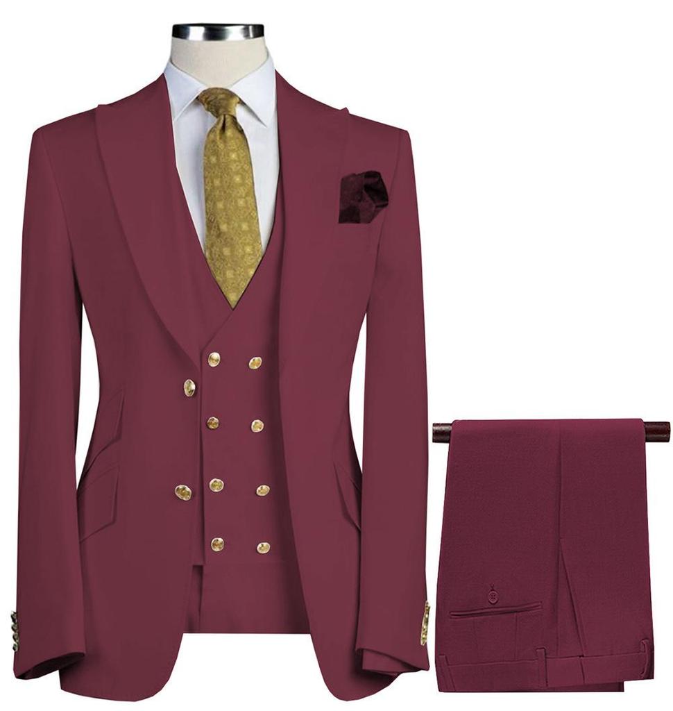 Men's European and American Slim-Fit Double-Breasted Suits: Professional and Wedding Three-Piece Sets