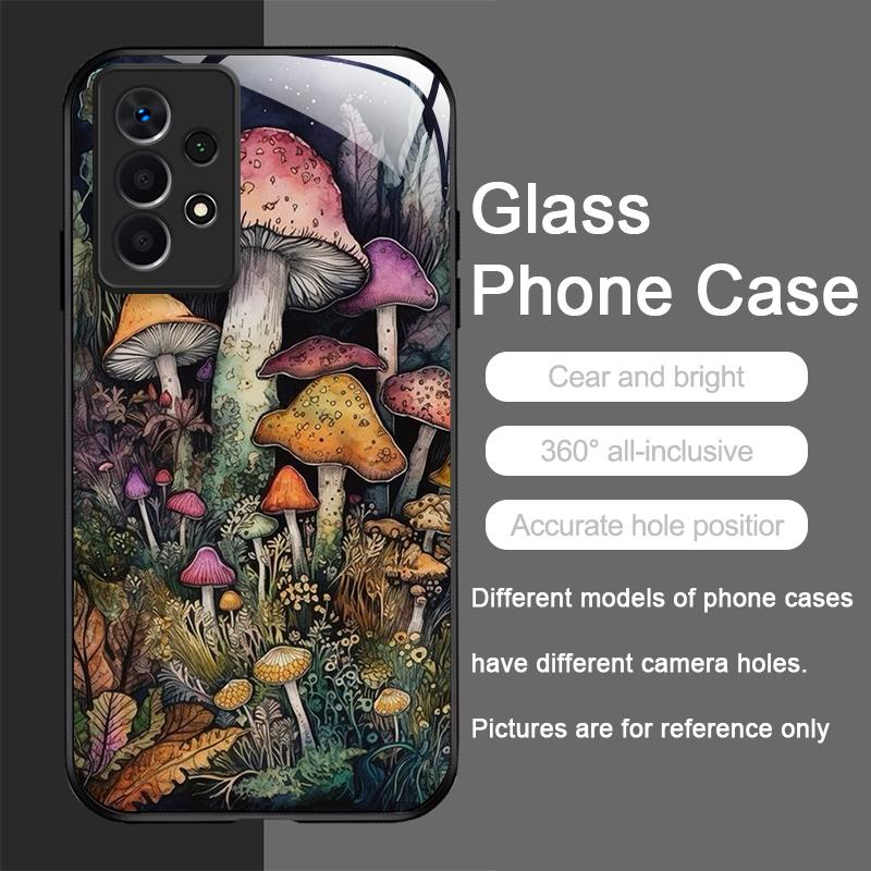 Creative Personality Mushroom Pattern Tempered Glass Phone Case for Samsung Galaxy A56 A55 A54 A53 A52 A36 A14 A15 5G Back Cover
