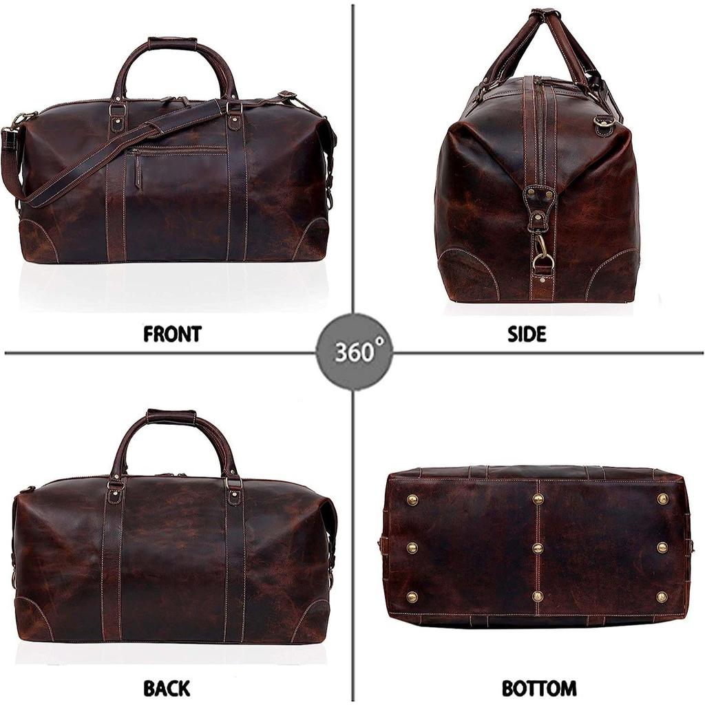 24" Leder Buffalo Case Duffel Gepäcktasche, Gym Travel Tote Duffel, Overnight Weekender