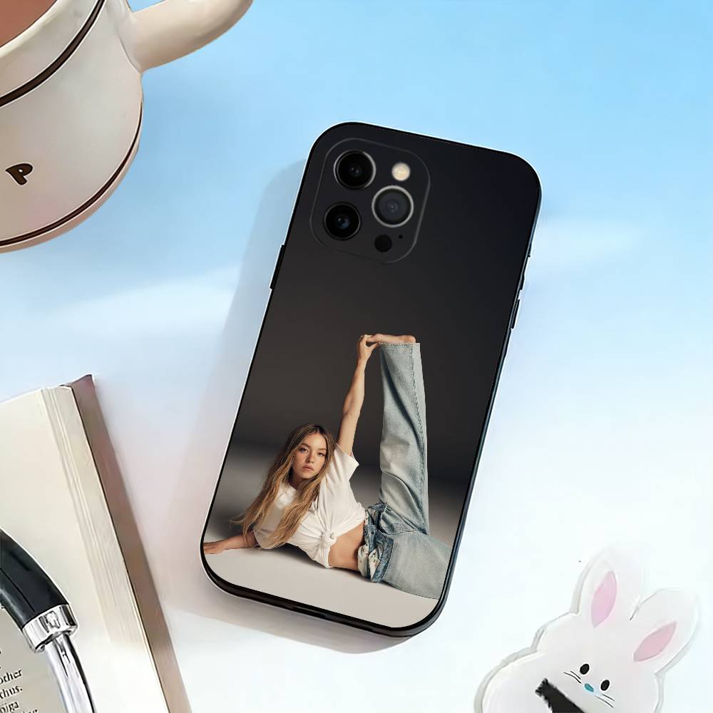 S-Sydney S-Sweeney Phone Case For iPhone 17,16,15,14,13,12,11 Plus,Pro Max,XS,Soft Silicone Black Cover