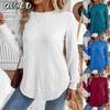 Camicette e camicie a maniche lunghe con scollo a V, stampate in tinta unita, casual e alla moda da donna