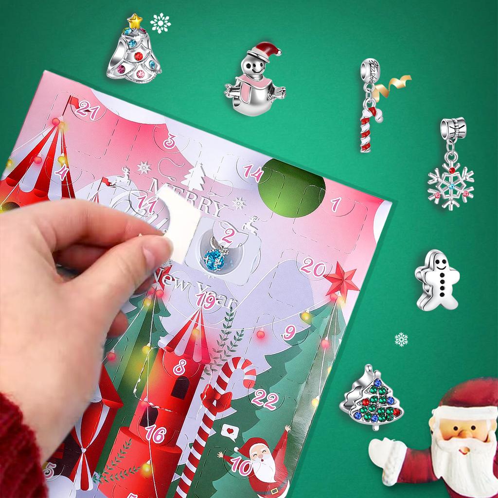2025 Christmas Advent Calendar Xmas Creative Diy Beaded Alloy Jewelry Santa Claus Blind Box Children'S Festival Gift Bracelet
