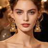 European-Indian Style Antique Silver Hollow Bell Tassel Dangle Earrings