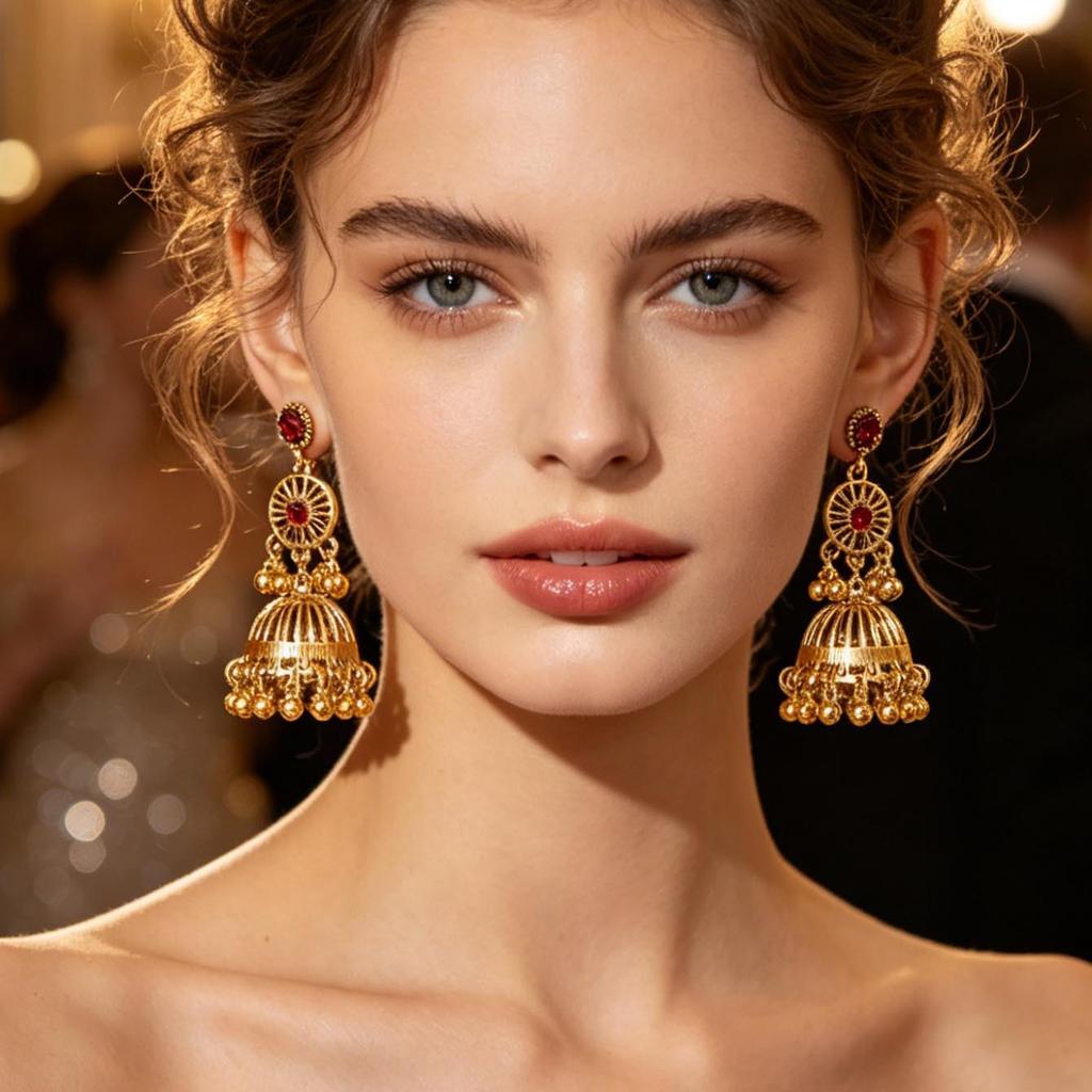 European-Indian Style Antique Silver Hollow Bell Tassel Dangle Earrings
