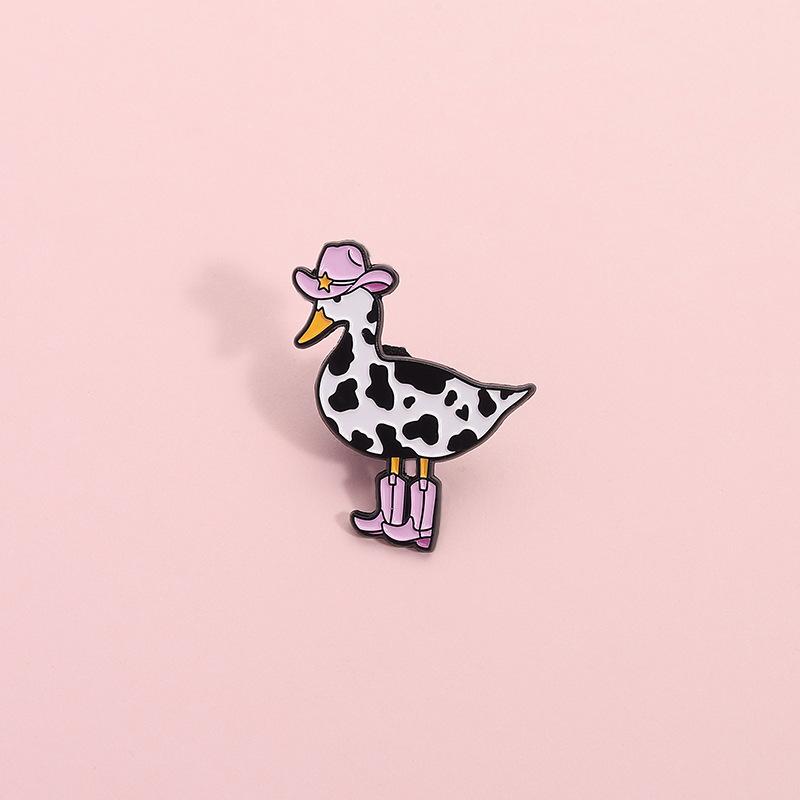 Pink Cow Cowgirl Duck Enamel Pin Western Duck Cowboy Boots Silly Goose Animal Brooch Lapel Badge Funny Jewelry Gift For Friends